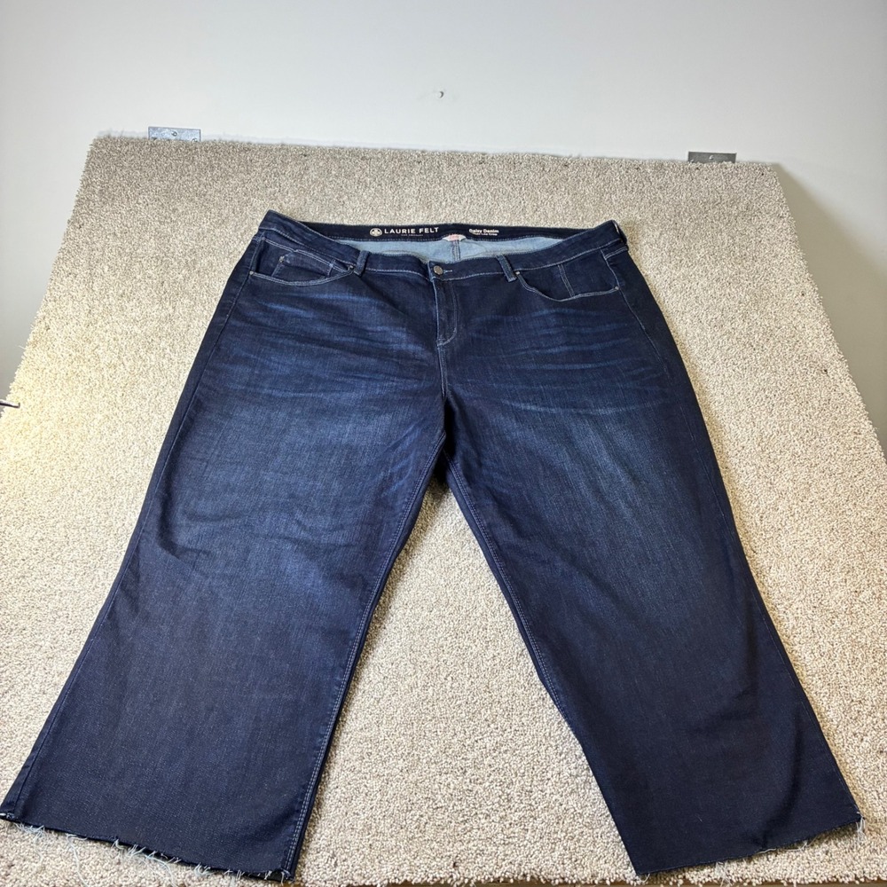 Laurie Felt Daisy Denim Wide Leg Crop Jeans Dark Wash Career Plus‎ Size 28W